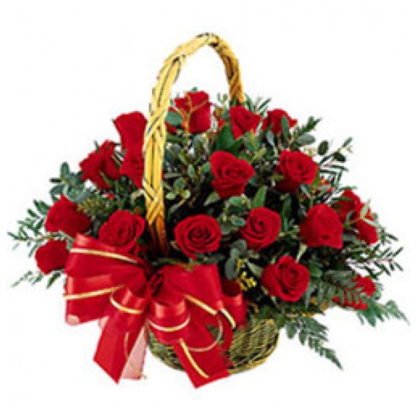 Joyful Basket Arrangement of Roses in Red Colour